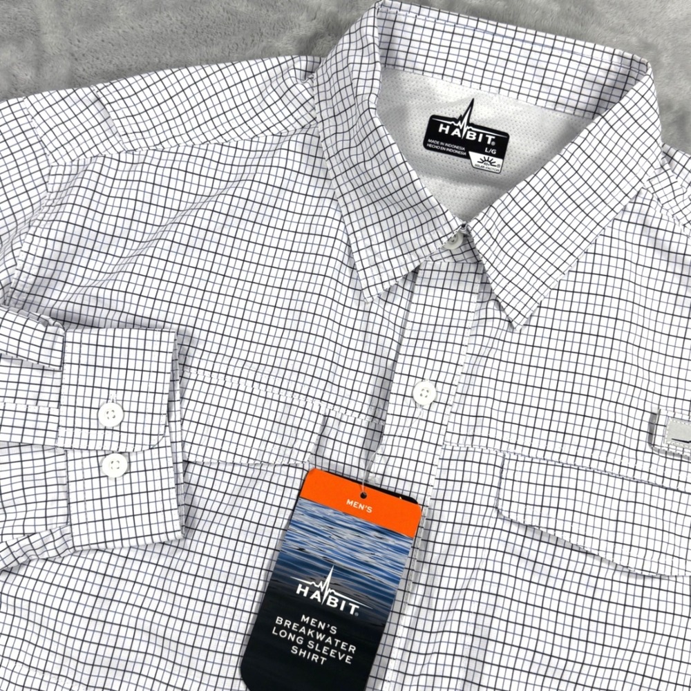 HABIT Breakwater Long Sleeve Shirt Mens Large Dockside Check UPF 40+ Fishing